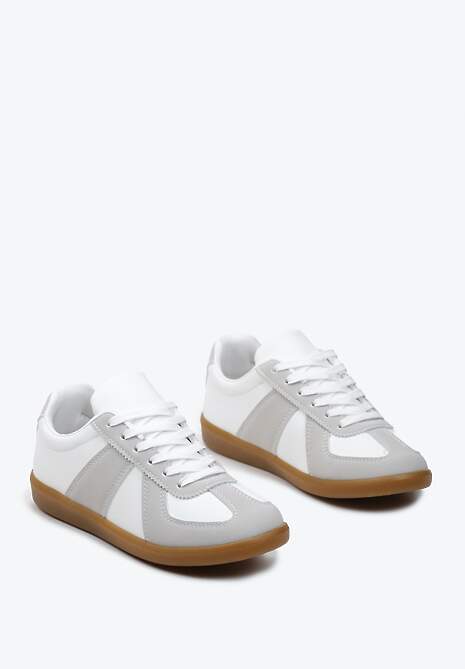Szaro-Białe Sneakersy Tenisówki z Ozdobnymi Przeszyciami Sumina