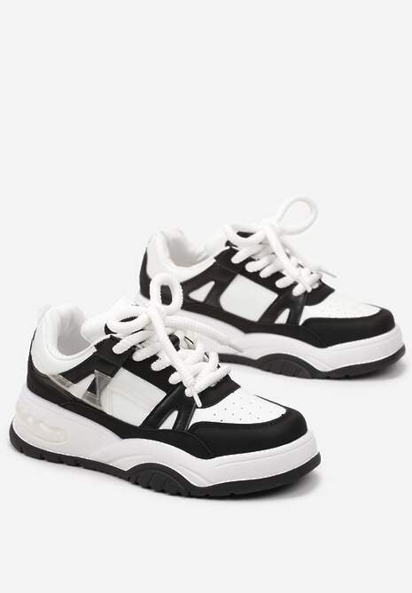 Czarne Sneakersy na Grubej Podeszwie z Szerokim Wiązaniem Iniestra