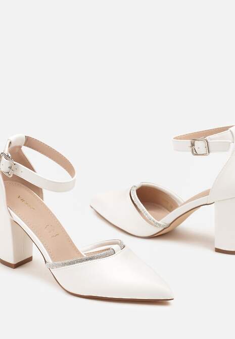 Białe Eleganckie Czółenka Vices ze Skórzaną Wkładką i Cyrkoniami Sarirra