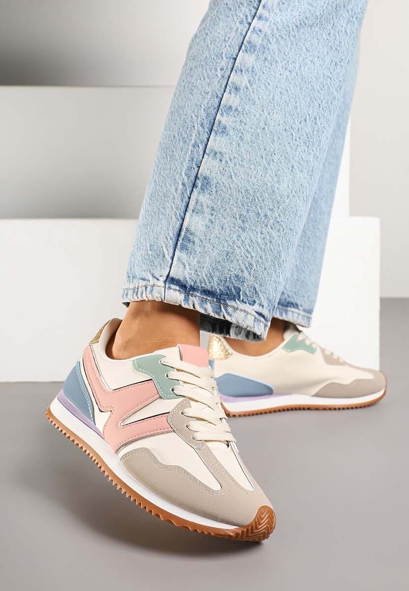 Różowe Sneakersy z Geometrycznym Wzorem i Metaliczną Wstawką Zolio