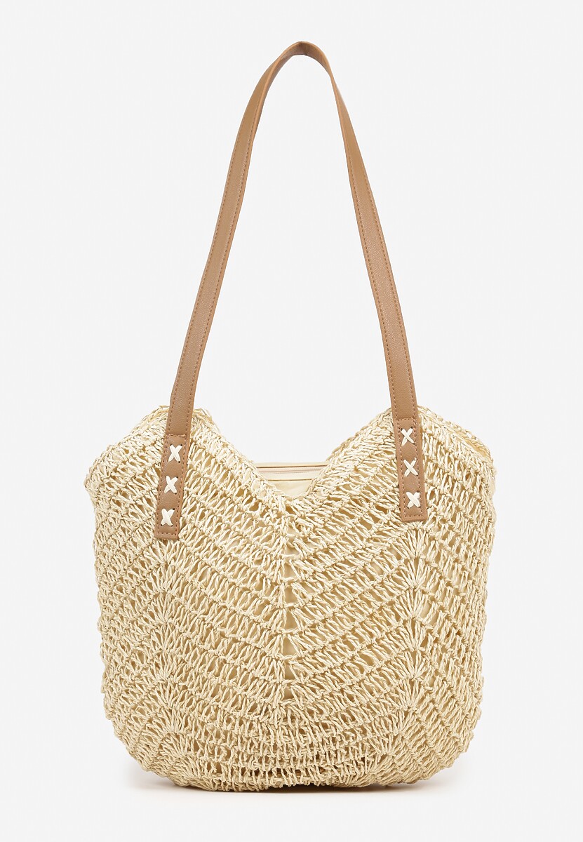 Beżowa Pleciona Torebka na Ramię Liralice
