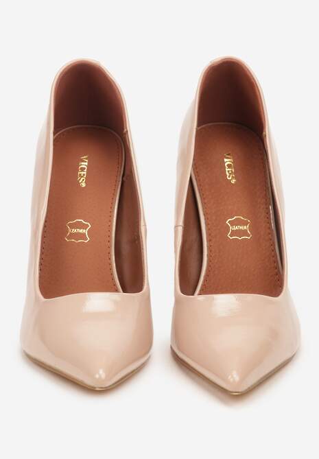 Beżowe Szpilki Vices z Lakierowanym Połyskiem i Skórzaną Wkładką Irdlie