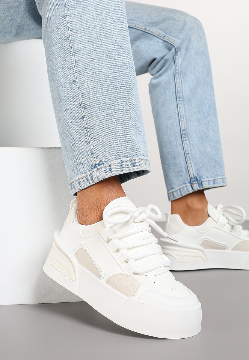 Białe Streetwearowe Sneakersy Trampki na Platformie Danenith