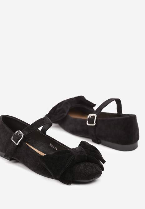 Czarne Balerinki na Płaskiej Podeszwie na Sprzączkę Ozdobione Kokardą Sailora