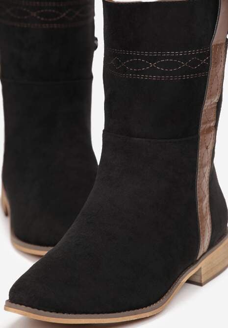 Czarne Płaskie Botki Ozdobione Haftem i Paskiem Boho Milosva