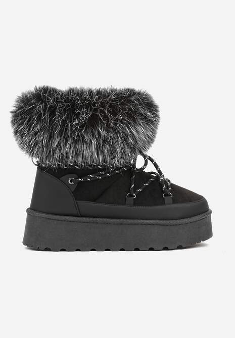 Czarne Śniegowce na Platformie Ozdobione Futerkiem Teswena