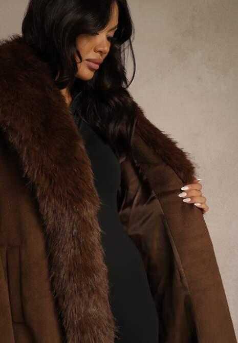 Brązowy Płaszcz z Odpinanym Futerkiem Lillvana