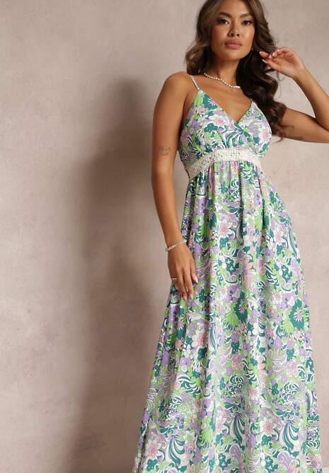 Zielona Rozkloszowana Sukienka Maxi na Ramiączkach Blakela