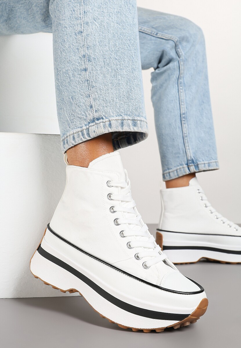 Białe Trampki za Kostkę na Platformie z Tłoczeniami Danawinn