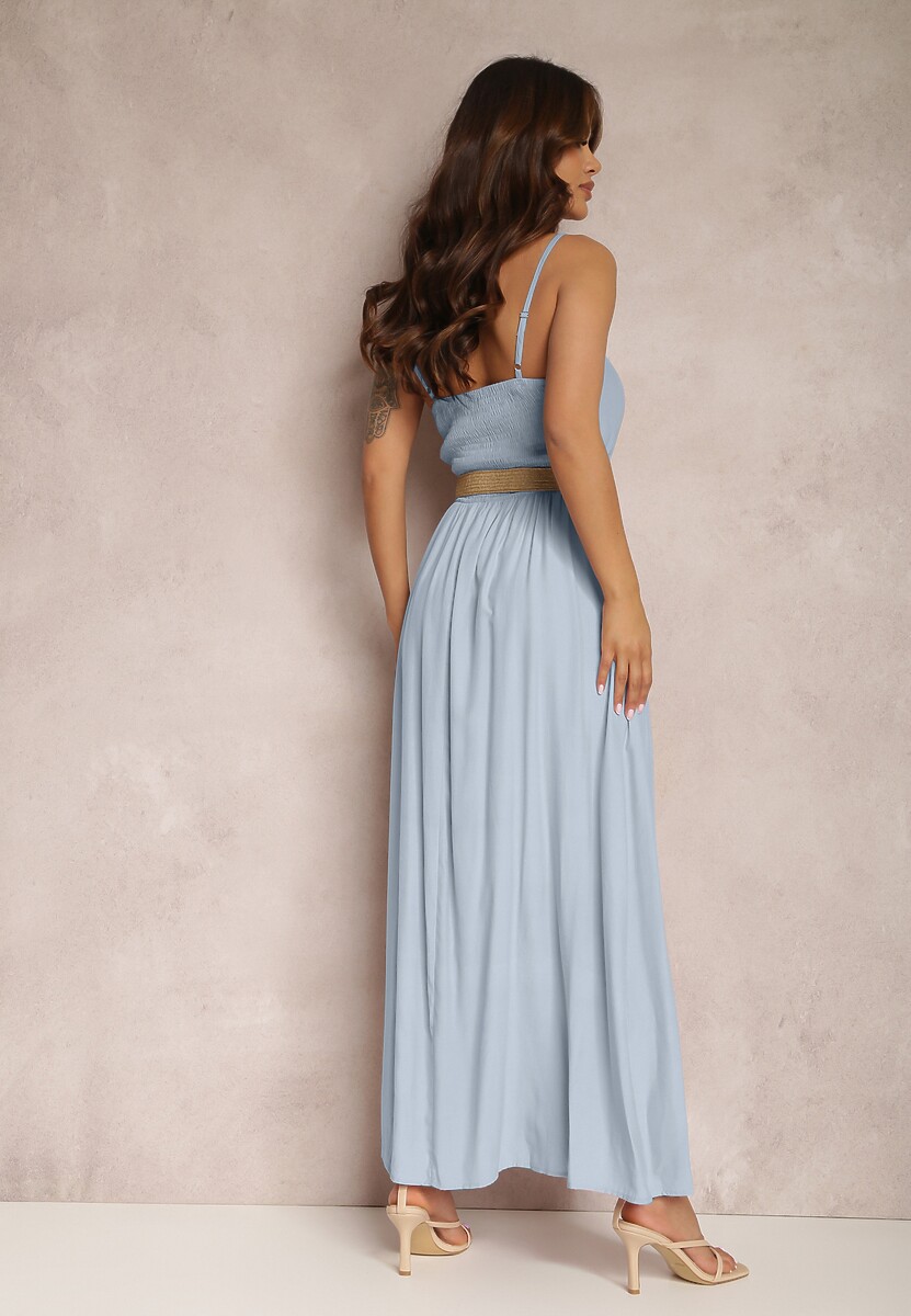 Niebieska Sukienka z Paskiem Auxonia