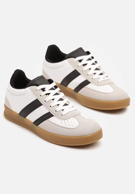 Biało-Czarne Sneakersy w Stylu Klasycznych Tenisówek Zdobione Przeszyciami Ivelfia