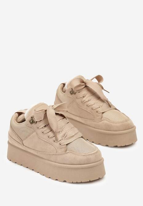 Ciemnobeżowe Sneakersy Śniegowce na Platformie Velavine