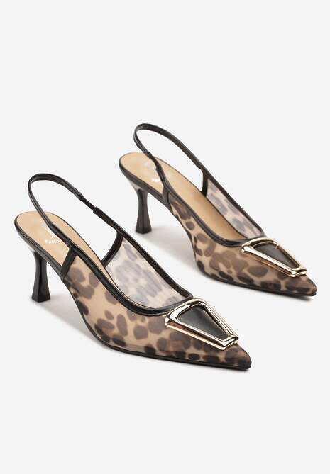 Panterkowe Siateczkowe Sandały na Obcasie z Klamerką Odiennea