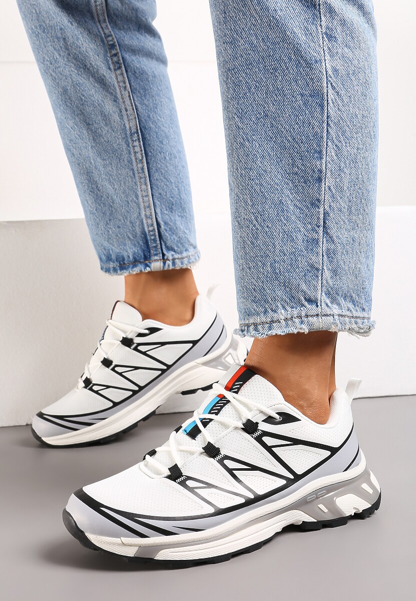 Biało-Szare Sneakersy z Ozdobnymi Wstawkami i Ściąganą Gumką Aineri