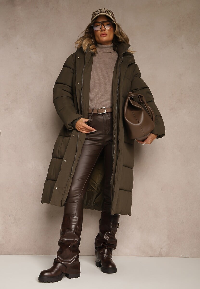 Czarna Kurtka z Kapturem o Długim Kroju Ozdobiona Pikowaniem Acaltee