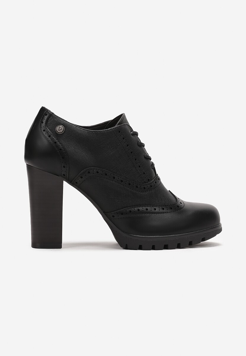 Czarne Sznurowane Półbuty na Słupku Guirguis