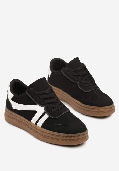 Czarne Sneakersy Tenisówki Ozdobione Geometrycznym Wzorem Shie