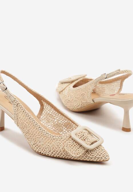 Beżowe Sandały na Kaczuszce Typu Slingback z Klamrą Talimea