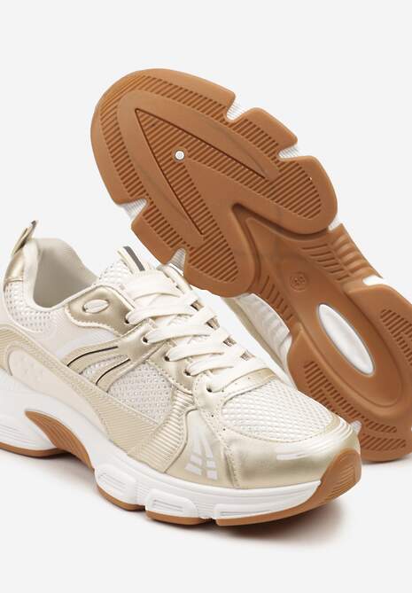 Beżowe Streetwearowe Sneakersy ze Wstawkami z Siateczki Deylisse