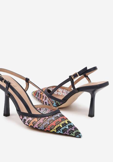 Granatowe Plecione Szpilki ze Szpiczastym Noskiem i Odkrytą Piętą Ulinore