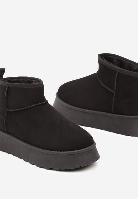 Czarne Casualowe Śniegowce na Grubej Podeszwie o Krótkim Fasonie Lobaria