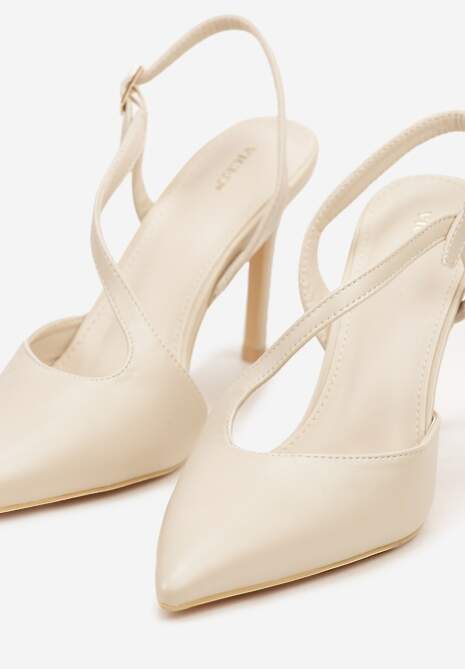 Jasnobeżowe Asymetryczne Sandały Vices na Obcasie ze Szpiczastym Noskiem Niriese