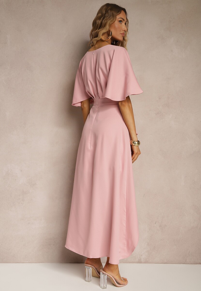 Różowa Asymetryczna Sukienka Koktajlowa Vices Ozdobiona Falbanką Nelioraia