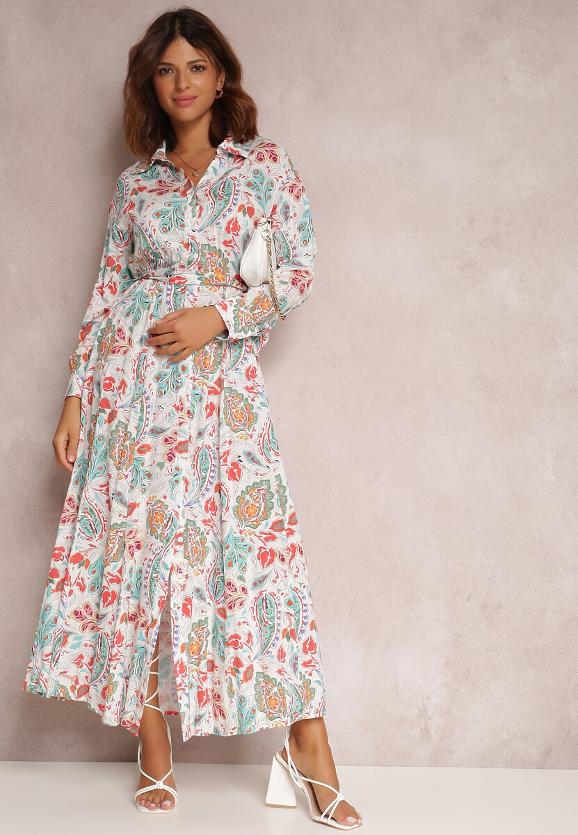 Czarna Wiskozowa Sukienka Koszulowa w Roślinny Wzór Phellane