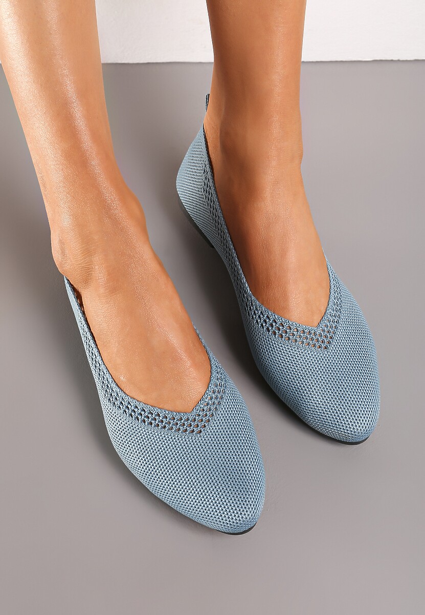 Jasnoniebieskie Płaskie Balerinki Plecione z Ozdobnymi Wycięciami Daniya