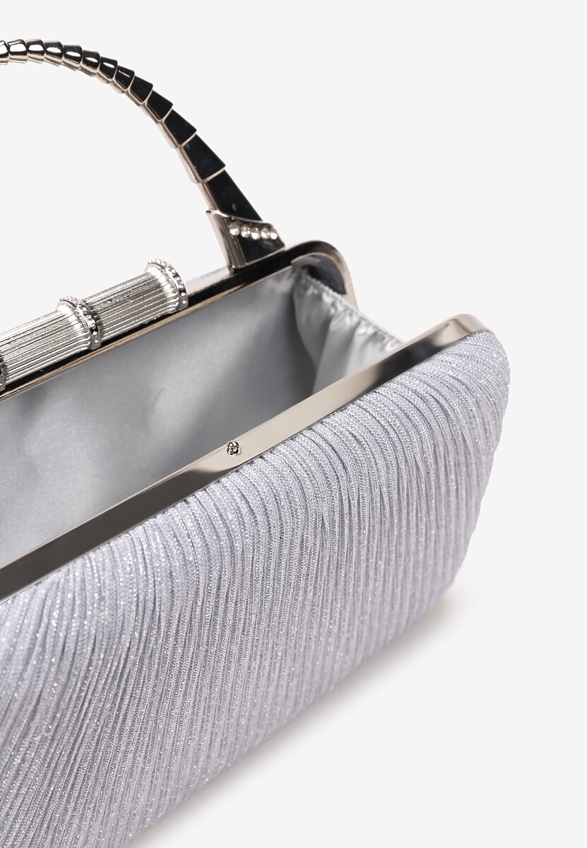 Srebrna Połyskująca Torebka Kopertówka z Łańcuszkiem Bouffa
