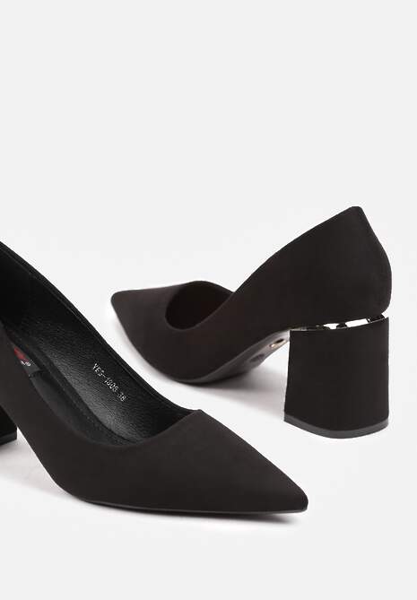 Czarne Eleganckie Czółenka na Słupku z Metaliczną Wstawką Ivelinna