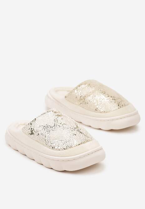 Beżowe Kapcie Vices na Platformie z Tłoczeniem Ozdobione Metalicznym Wzorem Zeanivra