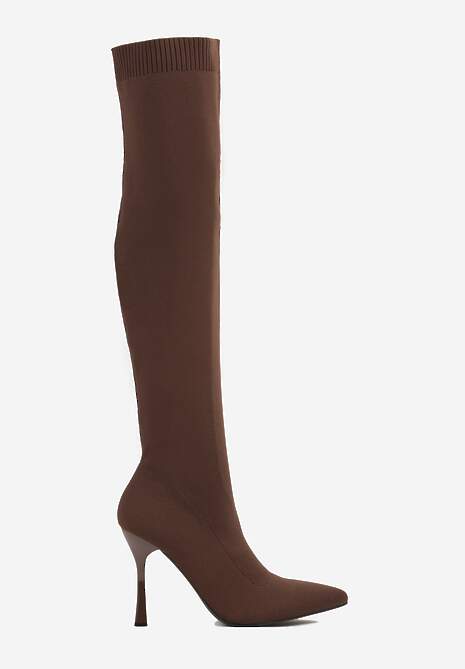 Brązowe Kozaki na Szpilce Vices z Elastyczną Cholewką Nulicella