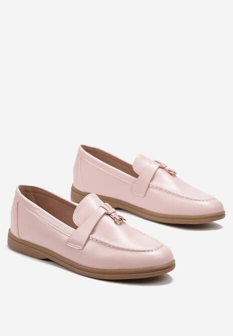 Różowe Mokasyny z Imitacji Skóry z Minimalistyczną Zawieszką Biaha