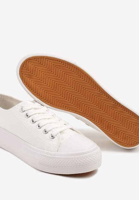 Białe Trampki Basic z Cholewką przed Kostkę na Niskiej Platformie Senadra