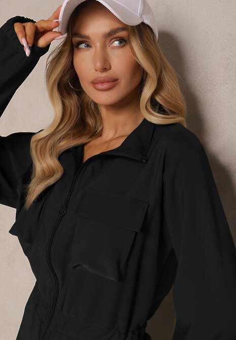 Czarny Kombinezon w Stylu Utility Taliowany Liarael