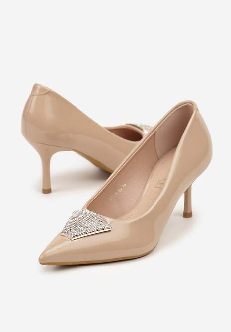 Ciemnobeżowe Szpilki Vices Zdobione Aplikacją z Cyrkoniami Niravine