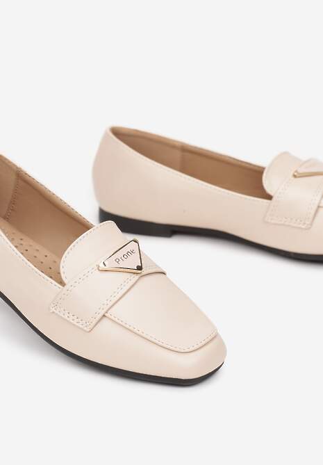 Beżowe Mokasyny Loafersy z Klamerką i Płaską Podeszwą Kelse