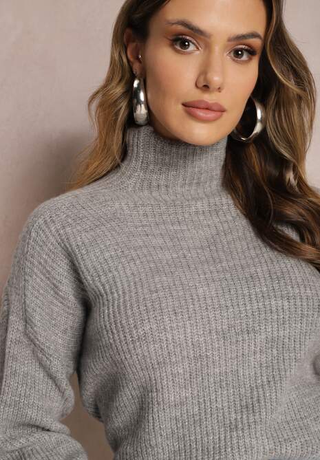 Szary Golf z Elastycznej Dzianiny Cuzze