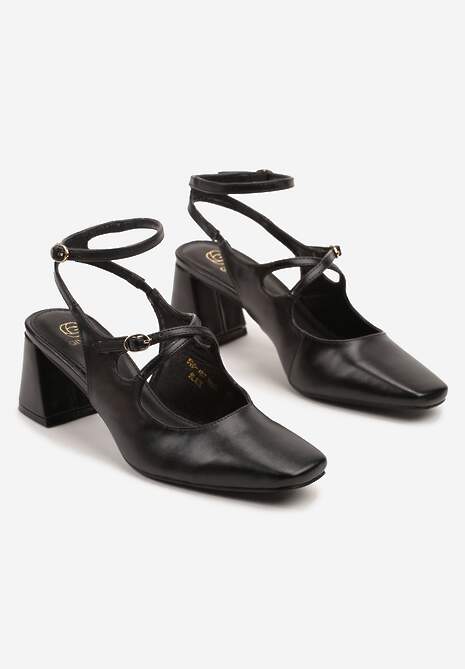 Czarne Sandały na Obcasie w Stylu Retro Mary Jane z Ozdobnymi Paskami Zenozi