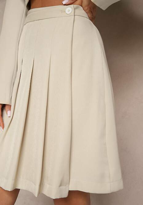 Beżowa Plisowana Spódnica Rozkloszowana o Kopertowym Fasonie Divonna