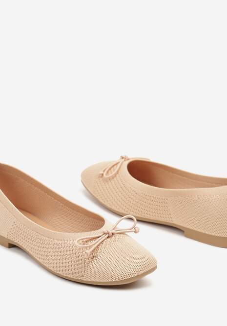 Jasnobeżowe Plecione Balerinki na Płaskiej Podeszwie z Kokardą Felarine