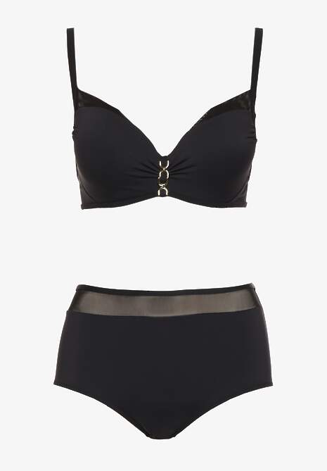 Czarne Bikini Biustonosz Zdobiony Aplikacją i Majtki Typu Figi Iffirelle