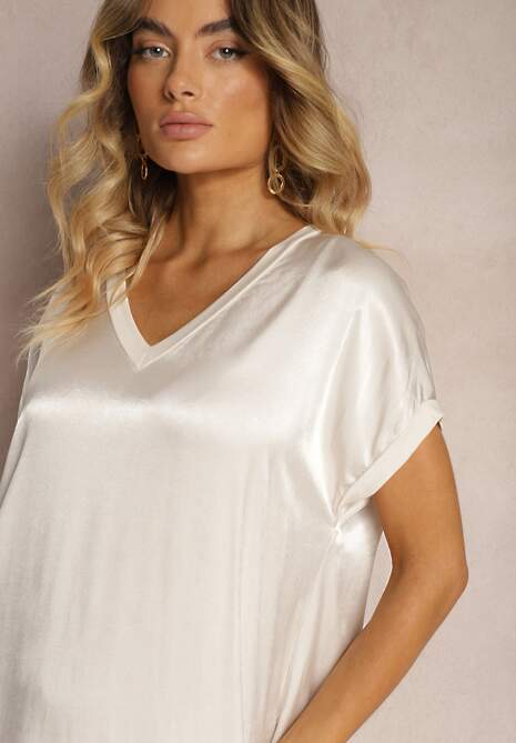 Jasnobeżowa Casualowa Sukienka z Wiskozy Oversize o Pudełkowym Kroju Morarose