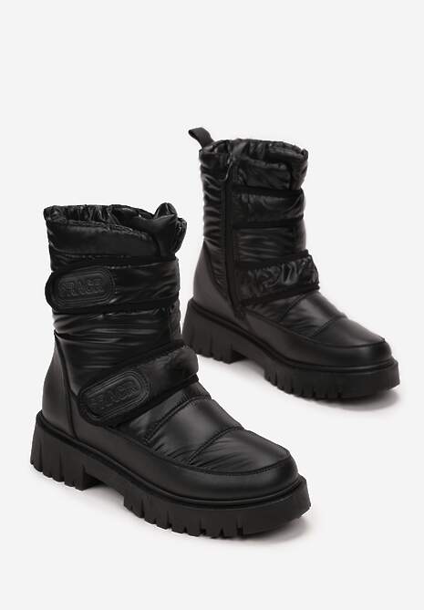 Czarne Śniegowce na Rzepy i Grubej Podeszwie Cashel