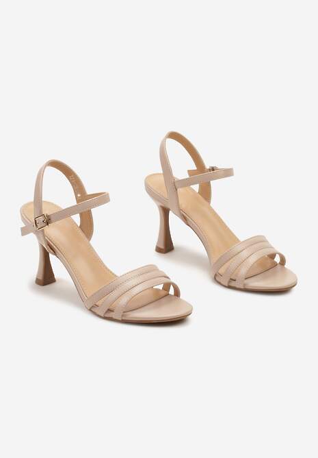 Beżowe Sandały z Ekoskóry na Szpilce Zapinane na Sprzączkę Ploemis