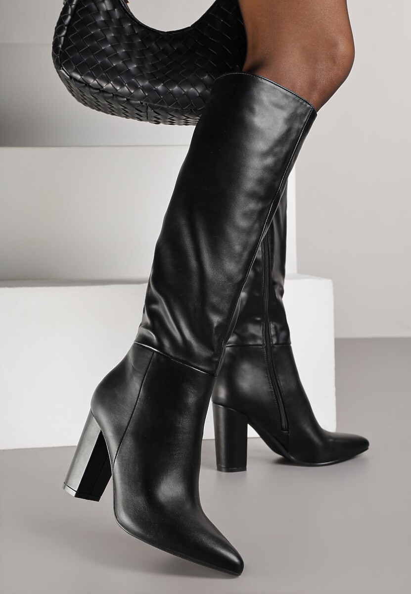 Czarne Kozaki Vices na Słupkowym Obcasie z Noskiem w Szpic Lanoretta