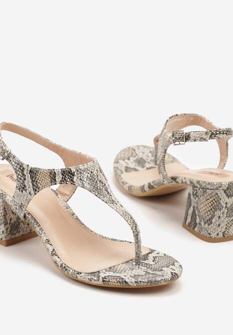 Beżowe Wężowe Sandały na Słupku w Stylu Japonek Cleoselle