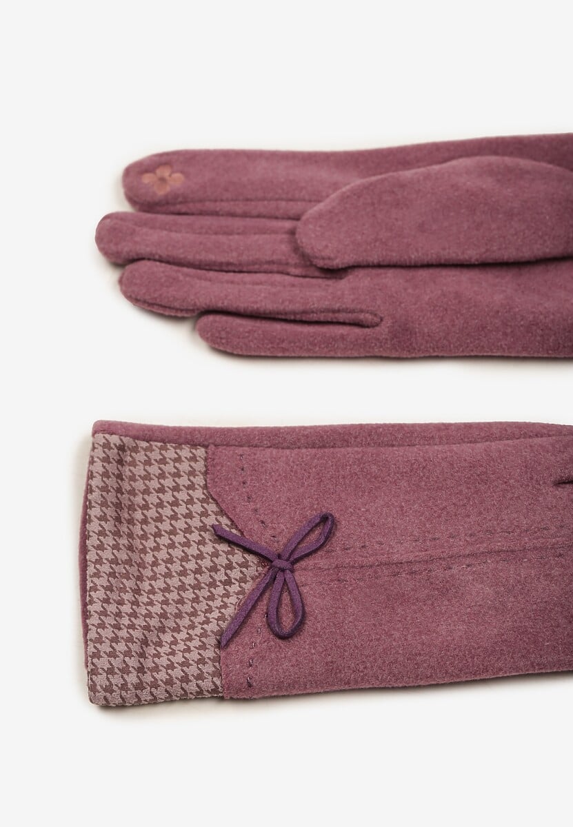 Jasnoróżowe Rękawiczki z Bawełną Cyrkoniami i Kokardką Adelirra