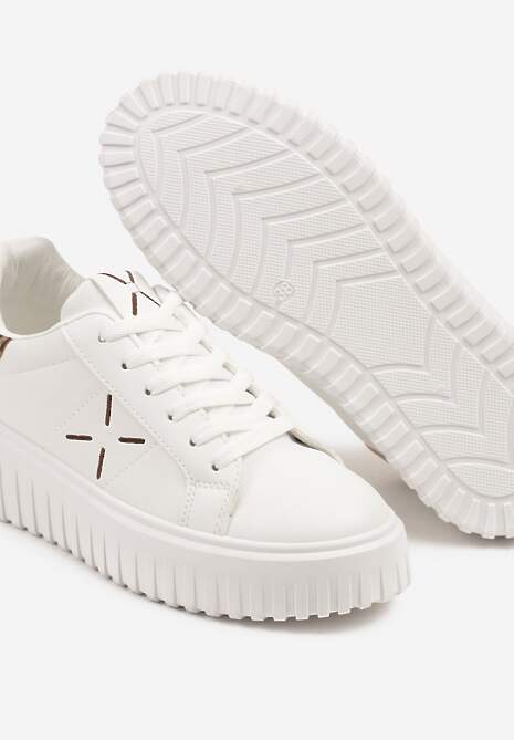 Białe Panterkowe Sneakersy na Platformie z Tłoczeniem i Brokatową Wstawką Nuselin